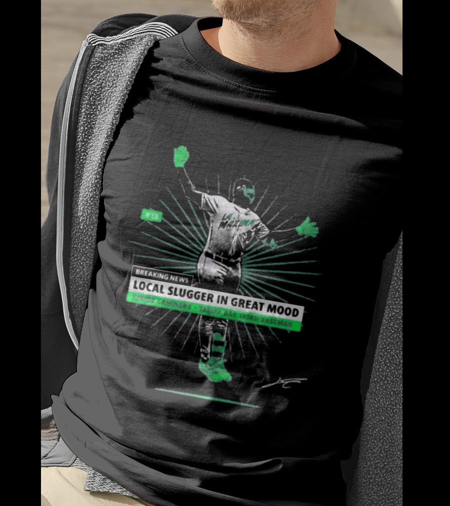 Breaking News Local Slugger In Great Mood Junior Caminero Tampa Bay #13 T-Shirt