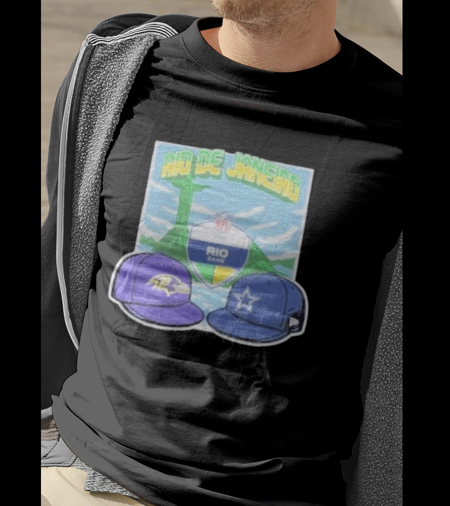 Rio De Janeiro NFL Cristo Redentor Baltimore Ravens Dallas Cowboys Cap Matchup T-Shirt
