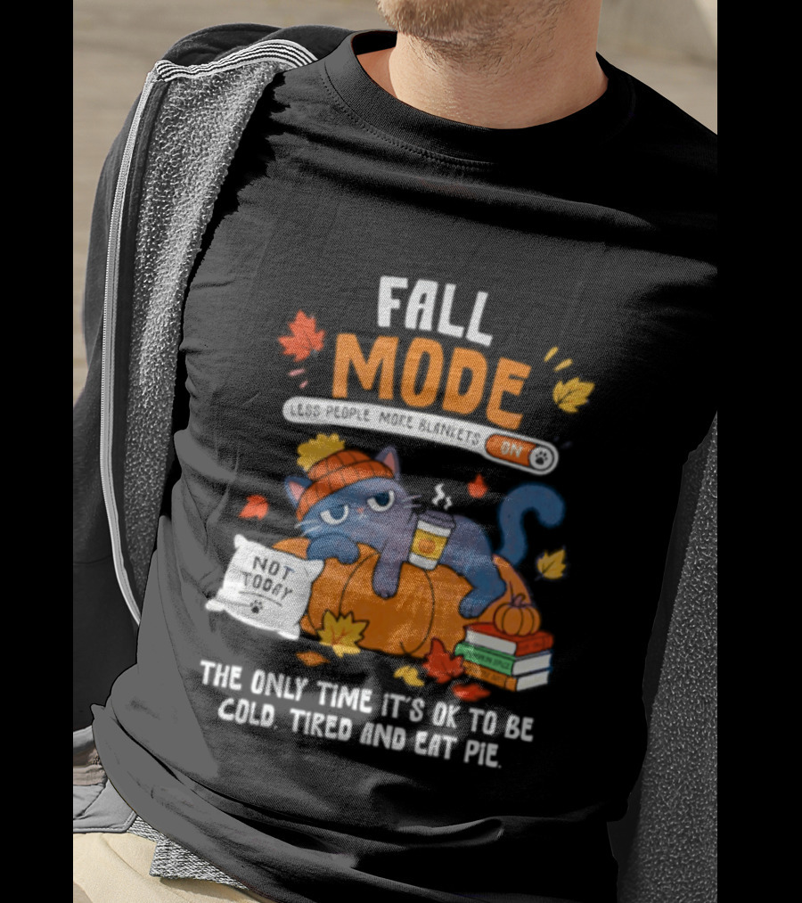 Fall Mode On Cat Cozy With Pumpkin Pie Books Blanket T-Shirt