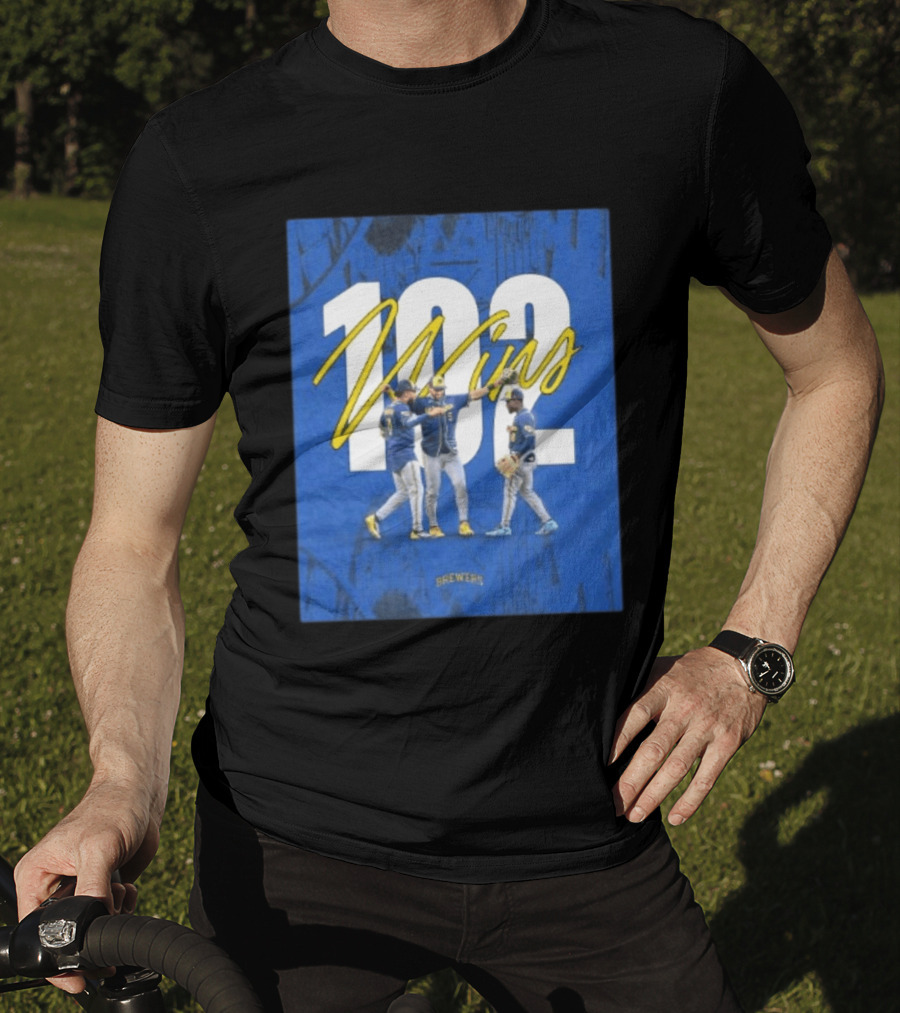 Milwaukee Brewers 102 Wins Blue Background Team Celebration T-Shirt