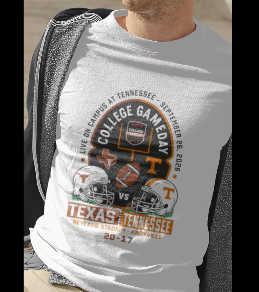 Live On Campus At Tennessee September 26 2026 College GameDay Neyland Stadium Knoxville Texas Longhorns Vs Tennessee Volunteers 20 17 T-Shirt