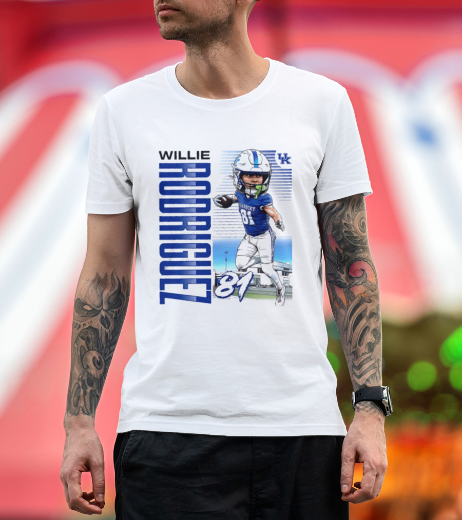 Willie Rodriguez 81 Kentucky Wildcats NCAA Football Player Name Caricature T-Shirt