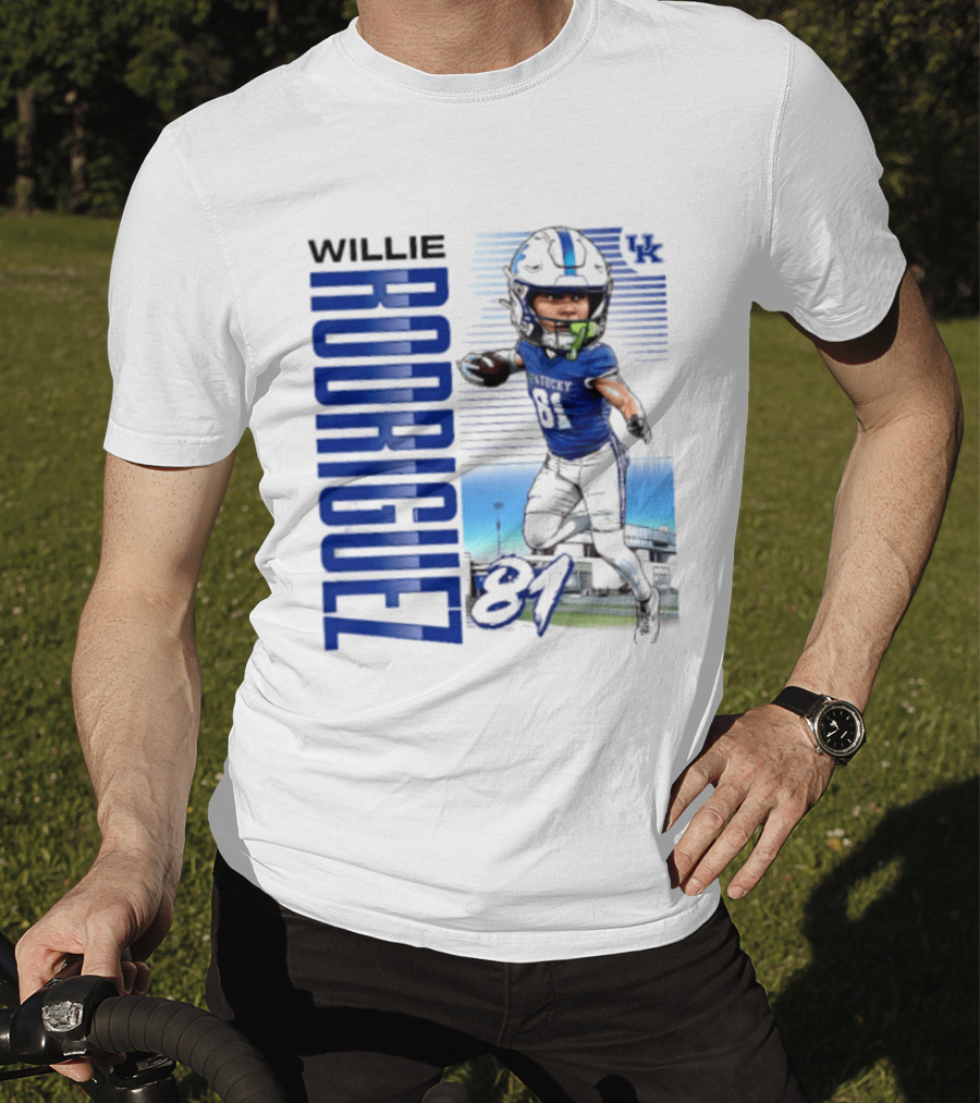 Willie Rodriguez 81 Kentucky Wildcats NCAA Football Player Name Caricature T-Shirt