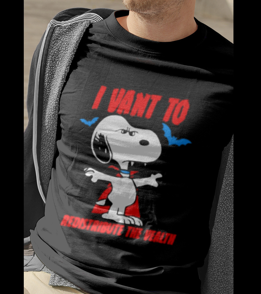 Snoopy I Want To Redistribute The Wealth Halloween Dracula Bats T-Shirt