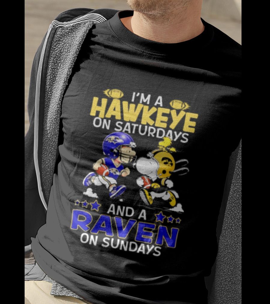 I'm A Hawkeye On Saturdays And A Raven On Sundays Peanuts Football T-Shirt