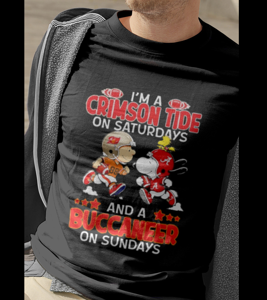 I'm A Crimson Tide On Saturdays And A Buccaneer On Sundays Peanuts Football Fan T-Shirt