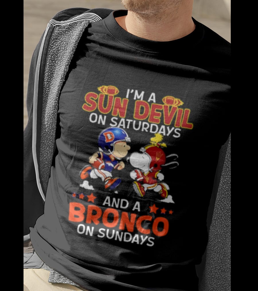Peanuts I'm A Sun Devil On Saturdays And A Bronco On Sundays Football Cartoon T-Shirt