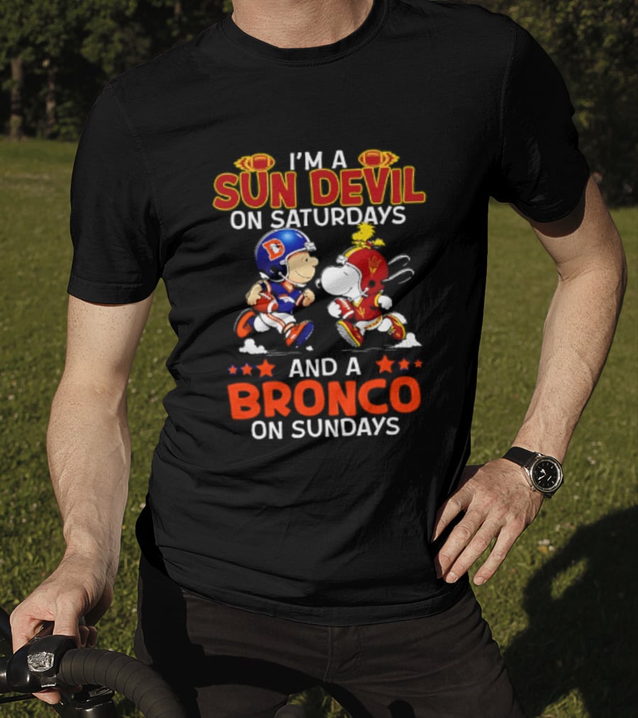Peanuts I'm A Sun Devil On Saturdays And A Bronco On Sundays Football Cartoon T-Shirt