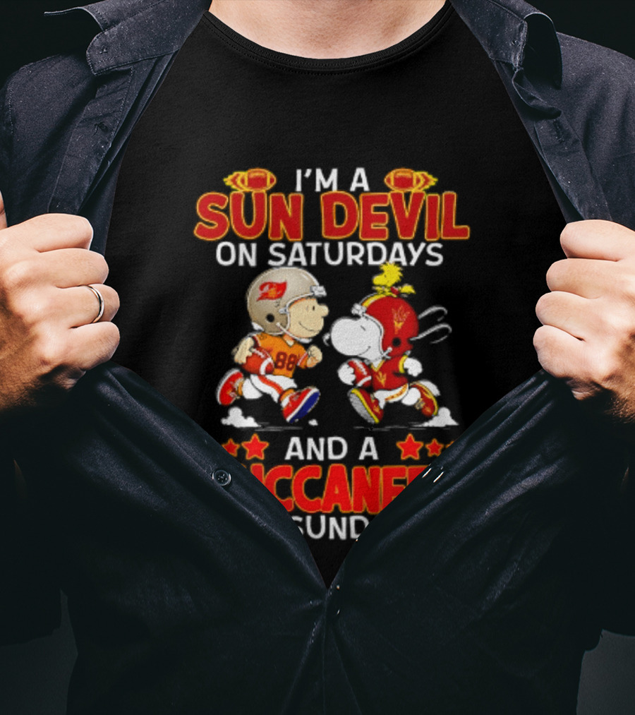 I'm A Sun Devil On Saturdays And A Buccaneer On Sundays Peanuts Characters Football Fan T-Shirt