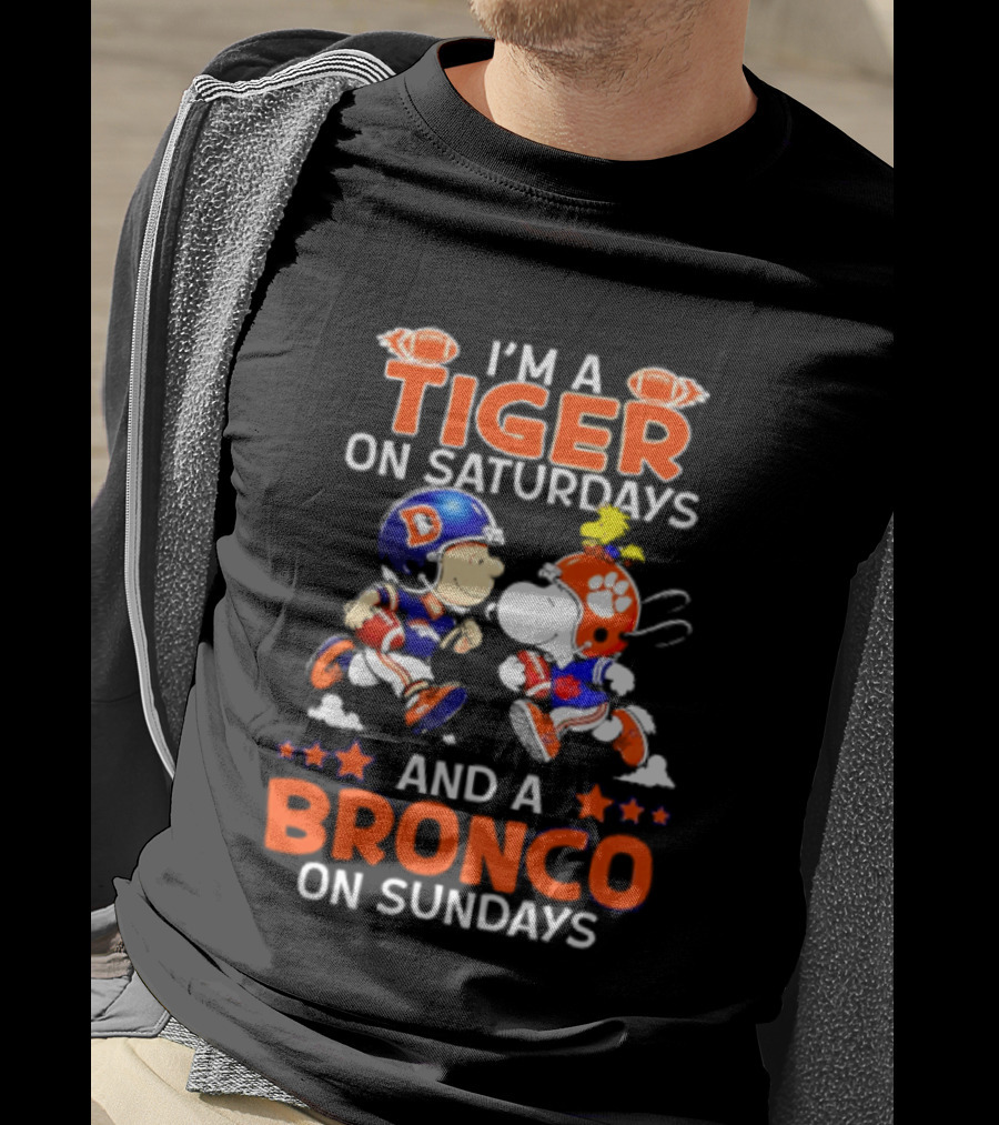 Peanuts Clemson Tigers On Saturdays Denver Broncos On Sundays Football Fan T-Shirt