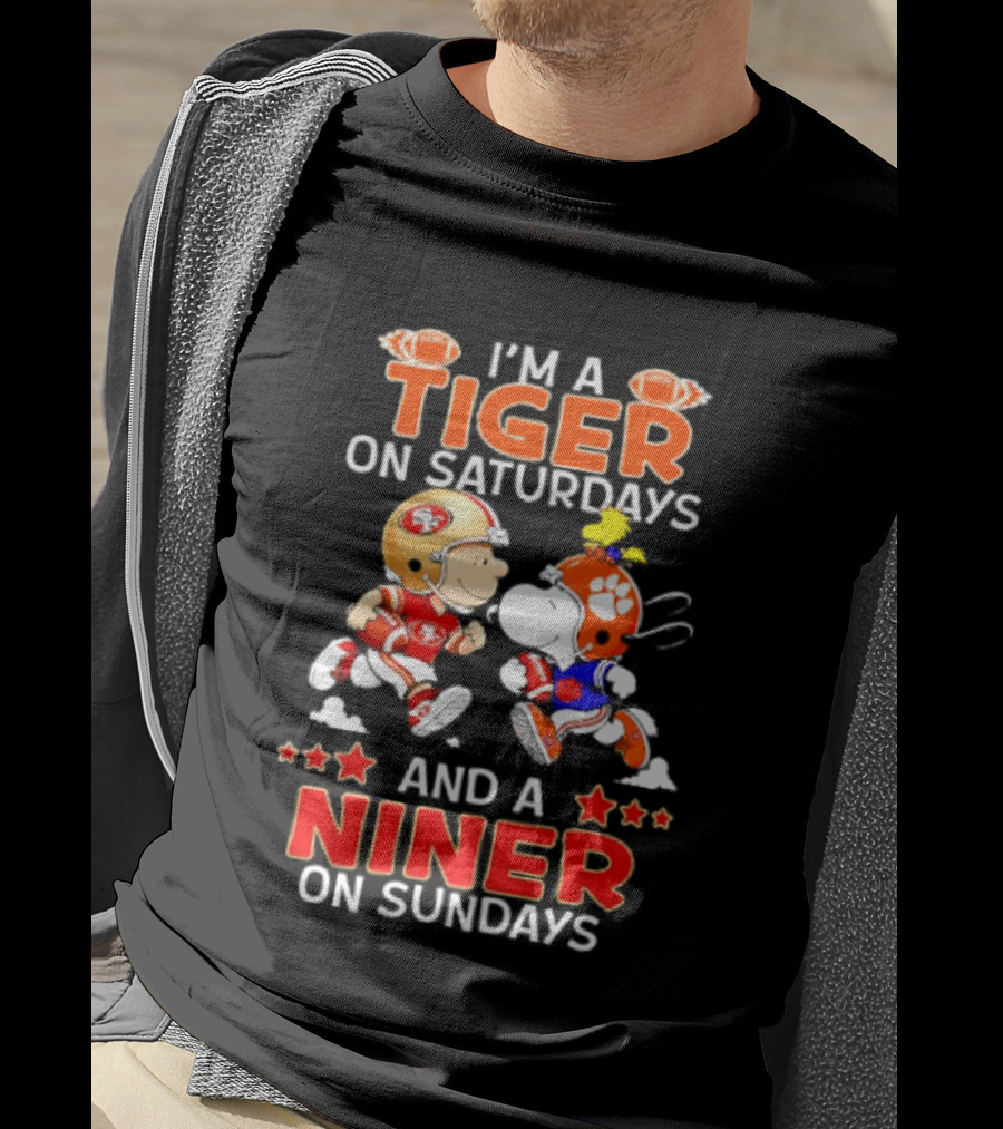 I'm A Clemson Tiger On Saturdays And A San Francisco 49ers Niner On Sundays Peanuts Characters Football Fan T-Shirt