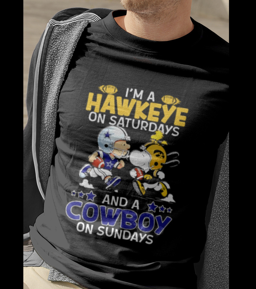 Peanuts I'm A Hawkeye On Saturdays And A Cowboy On Sundays Charlie Brown Snoopy T-Shirt
