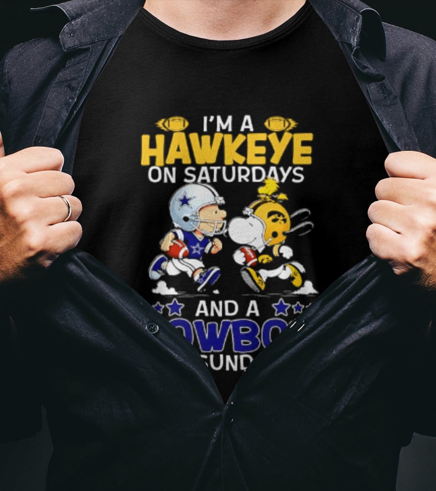 Peanuts I'm A Hawkeye On Saturdays And A Cowboy On Sundays Charlie Brown Snoopy T-Shirt