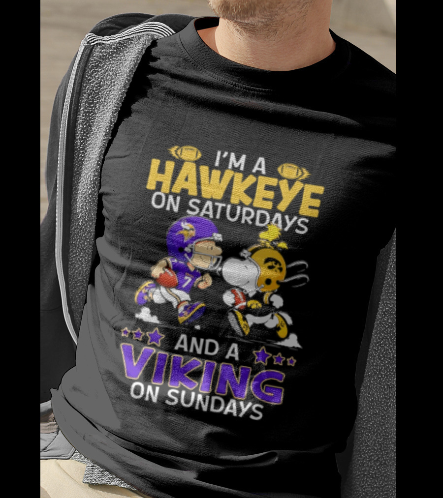 I'm A Hawkeye On Saturdays And A Viking On Sundays Peanuts Mashup T-Shirt