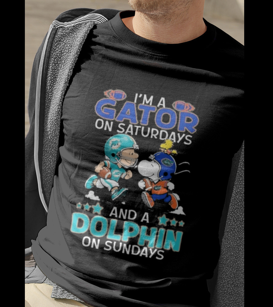 Charlie Brown Snoopy Gator Saturdays Dolphin Sundays Football T-Shirt