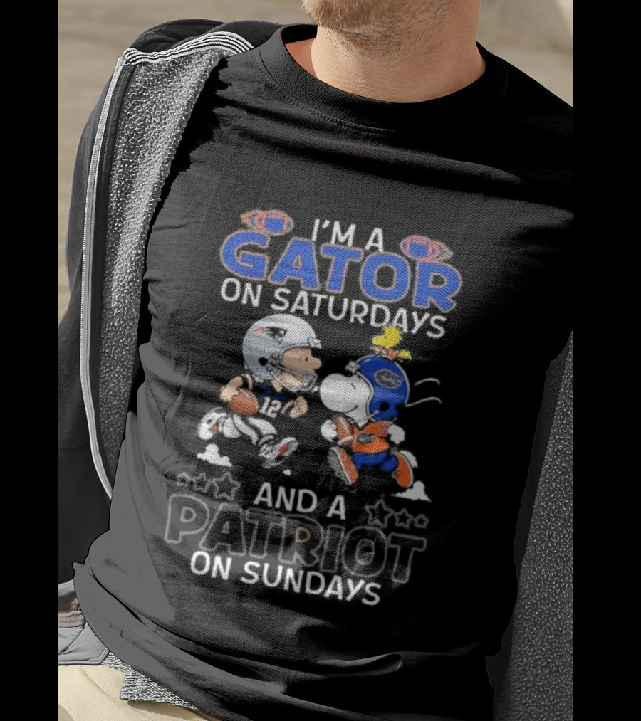 Charlie Brown Snoopy I'm A Gator On Saturdays And A Patriot On Sundays Football Fun T-Shirt