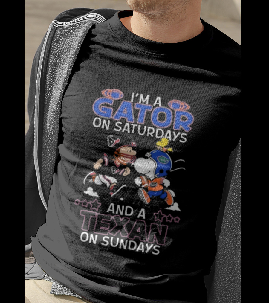 Charlie Brown And Snoopy I'm A Gator On Saturdays And A Texan On Sundays Football T-Shirt