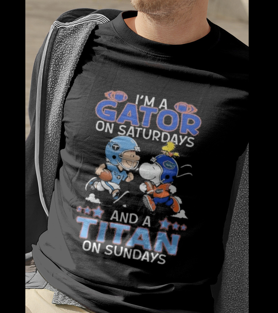Charlie Brown Snoopy Gator Saturdays Titan Sundays Football T-Shirt