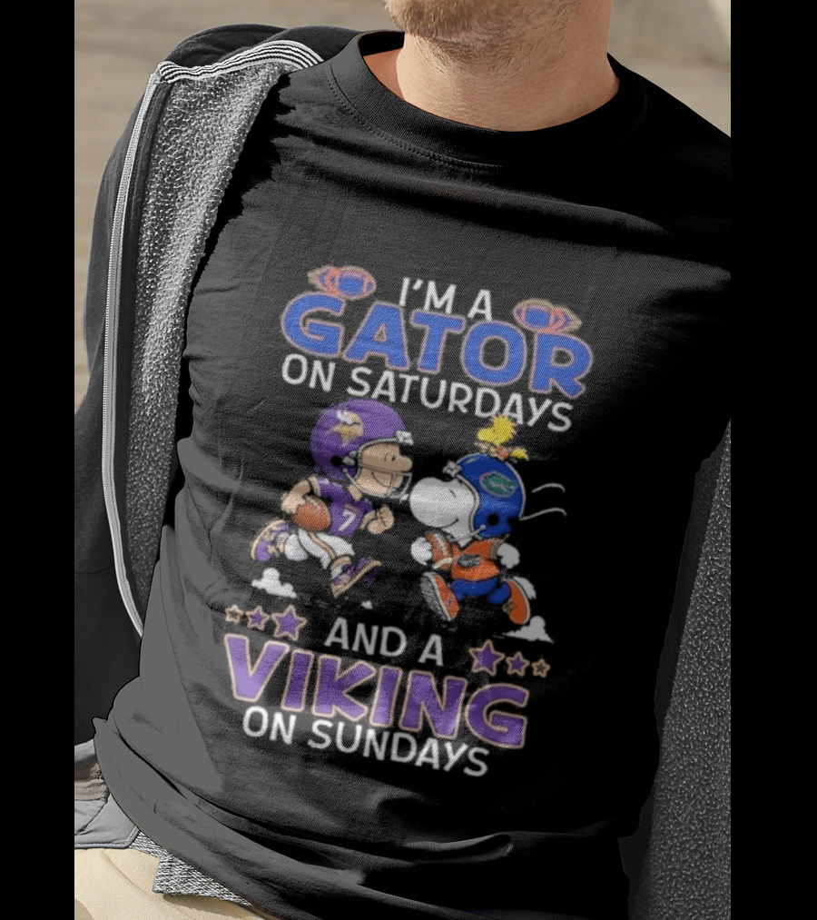 Charlie Brown Snoopy I'm A Gator On Saturdays Viking On Sundays Football Fun T-Shirt