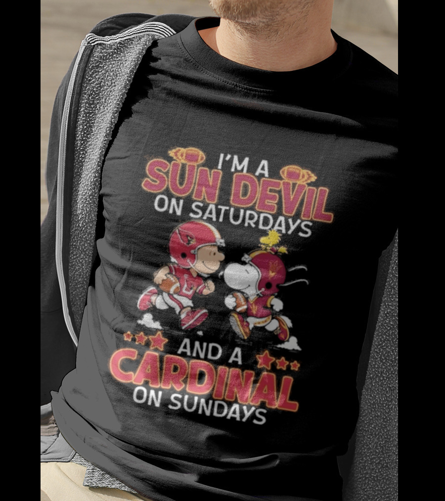 Charlie Brown Snoopy Sun Devil Saturdays Cardinal Sundays Football T-Shirt
