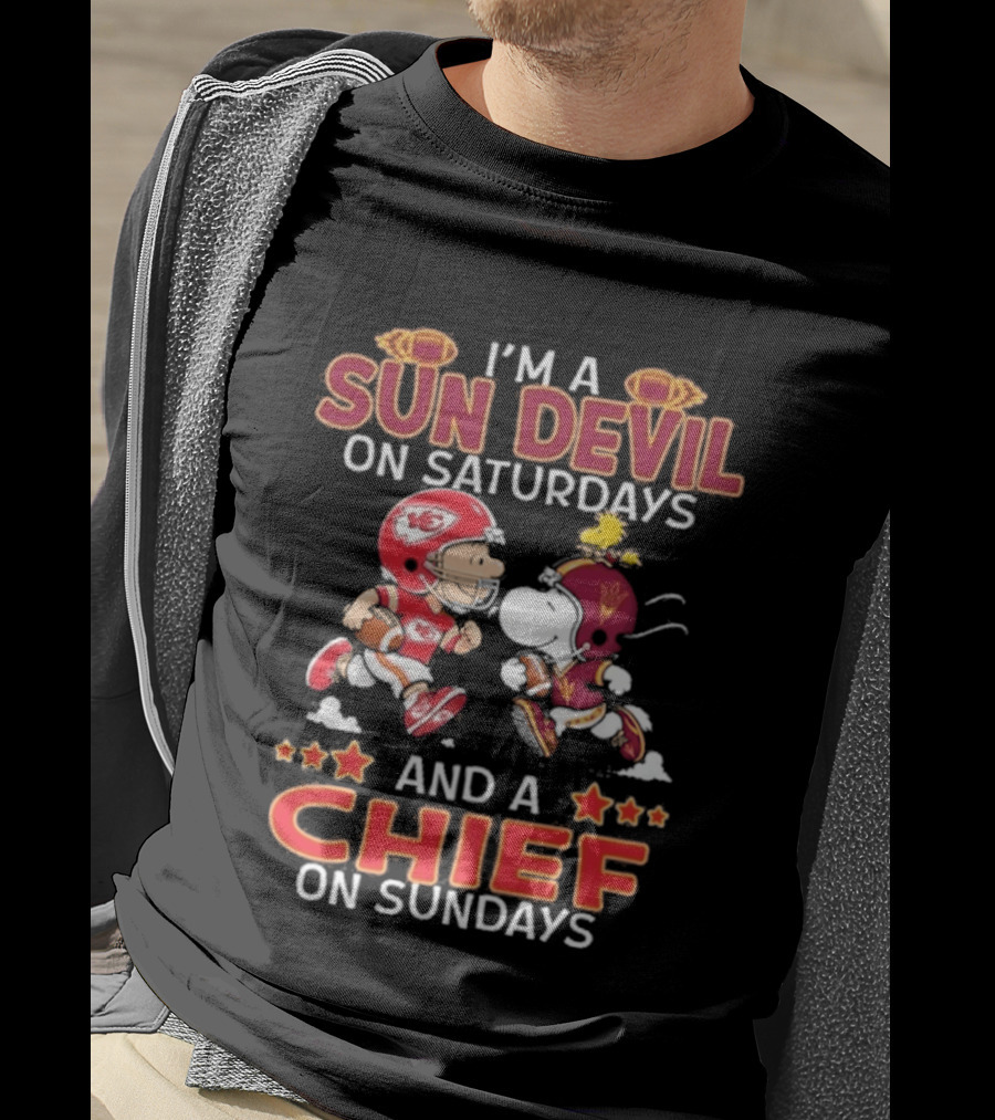 I'm A Sun Devil On Saturdays And A Chief On Sundays Charlie Brown And Snoopy T-Shirt