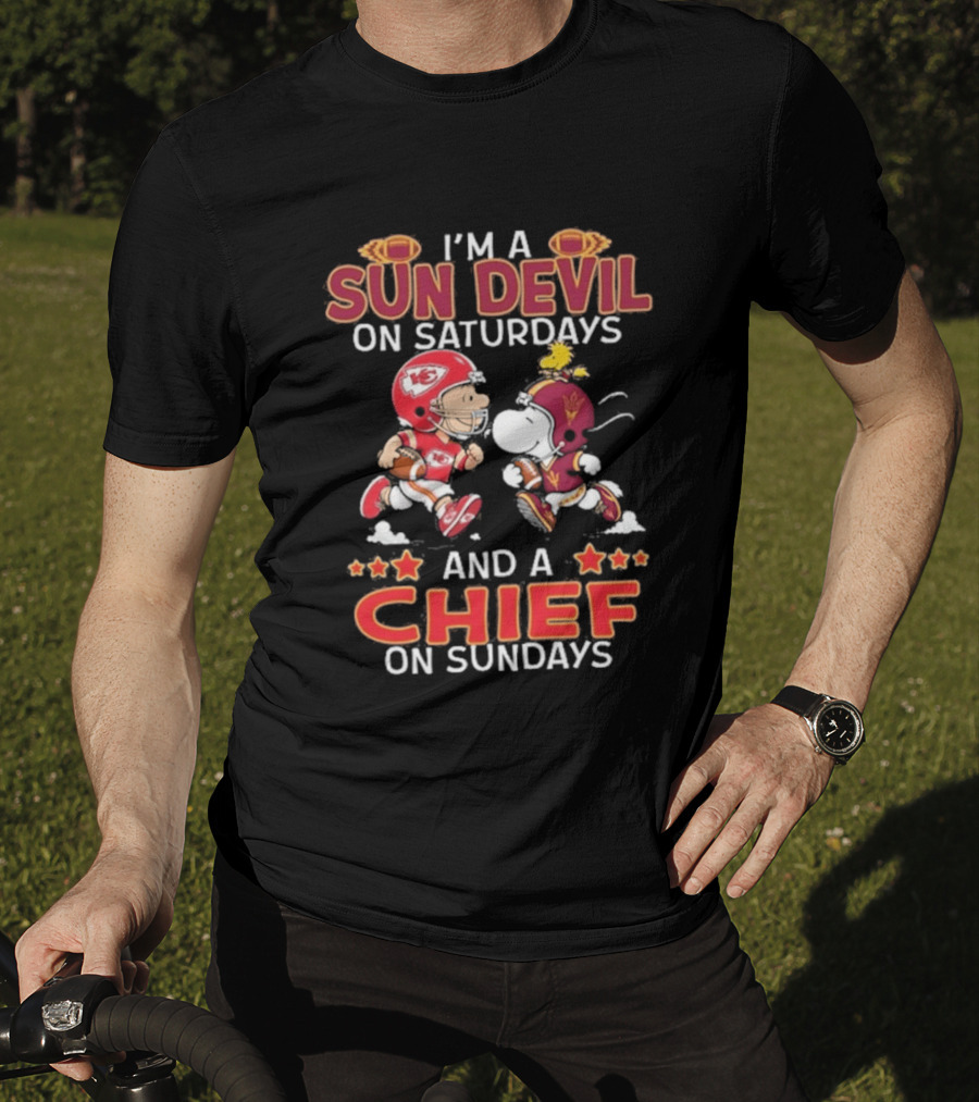 I'm A Sun Devil On Saturdays And A Chief On Sundays Charlie Brown And Snoopy T-Shirt