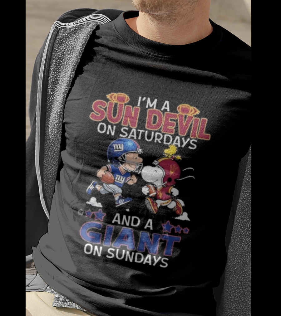 I'm A Sun Devil On Saturdays And A Giant On Sundays Charlie Brown And Snoopy Football T-Shirt