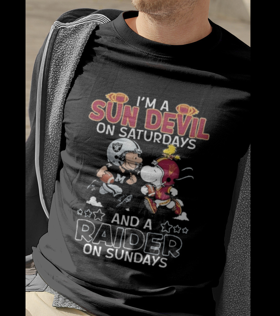 I'm A Sun Devil On Saturdays And A Raider On Sundays Charlie Brown Snoopy T-Shirt