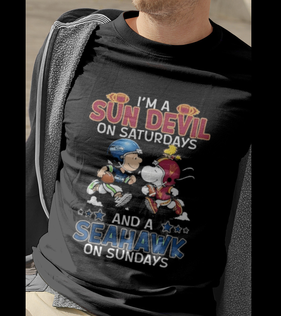 I'm A Sun Devil On Saturdays And A Seahawk On Sundays Charlie Brown Snoopy T-Shirt