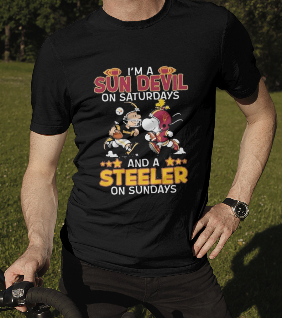 I'm A Sun Devil On Saturdays And A Steeler On Sundays Charlie Brown Snoopy Football T-Shirt