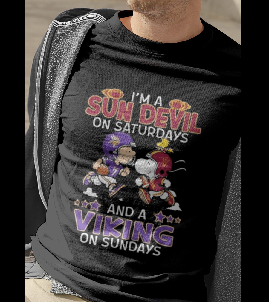 Charlie Brown Snoopy Sun Devil Saturdays Viking Sundays Peanuts Football T-Shirt