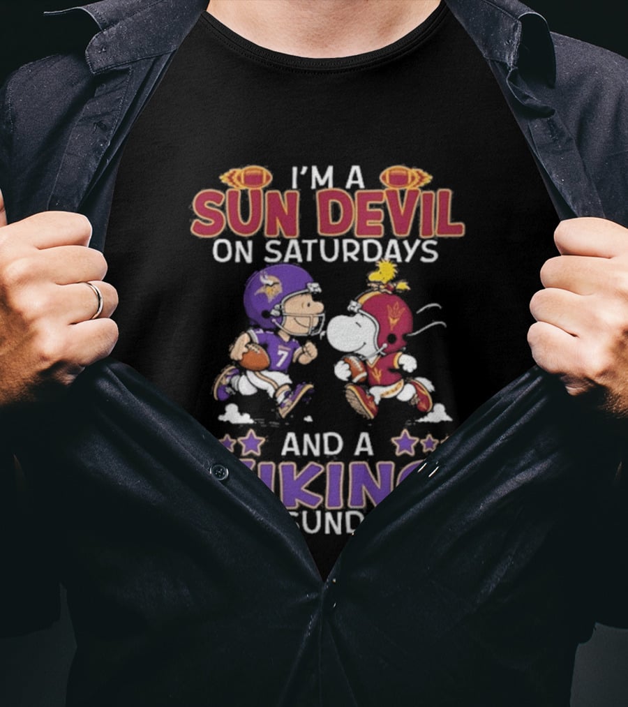Charlie Brown Snoopy Sun Devil Saturdays Viking Sundays Peanuts Football T-Shirt