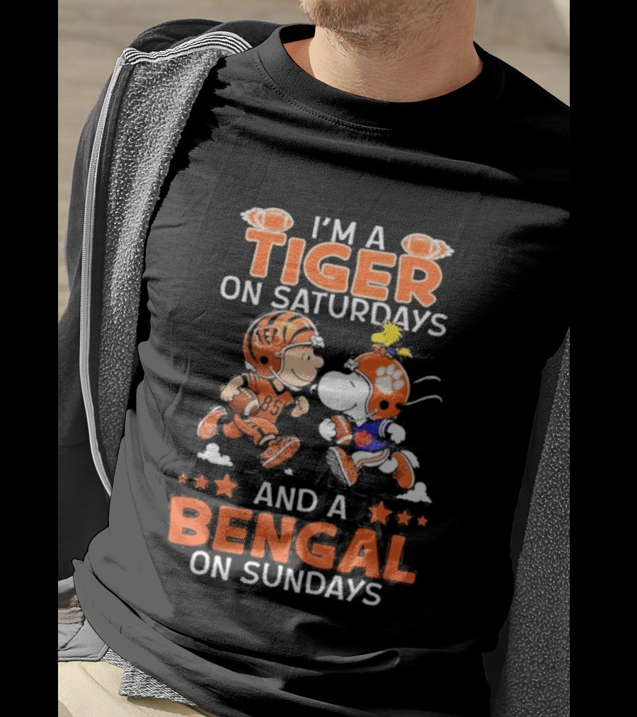 Charlie Brown Snoopy Tiger Saturdays Bengal Sundays Football T-Shirt