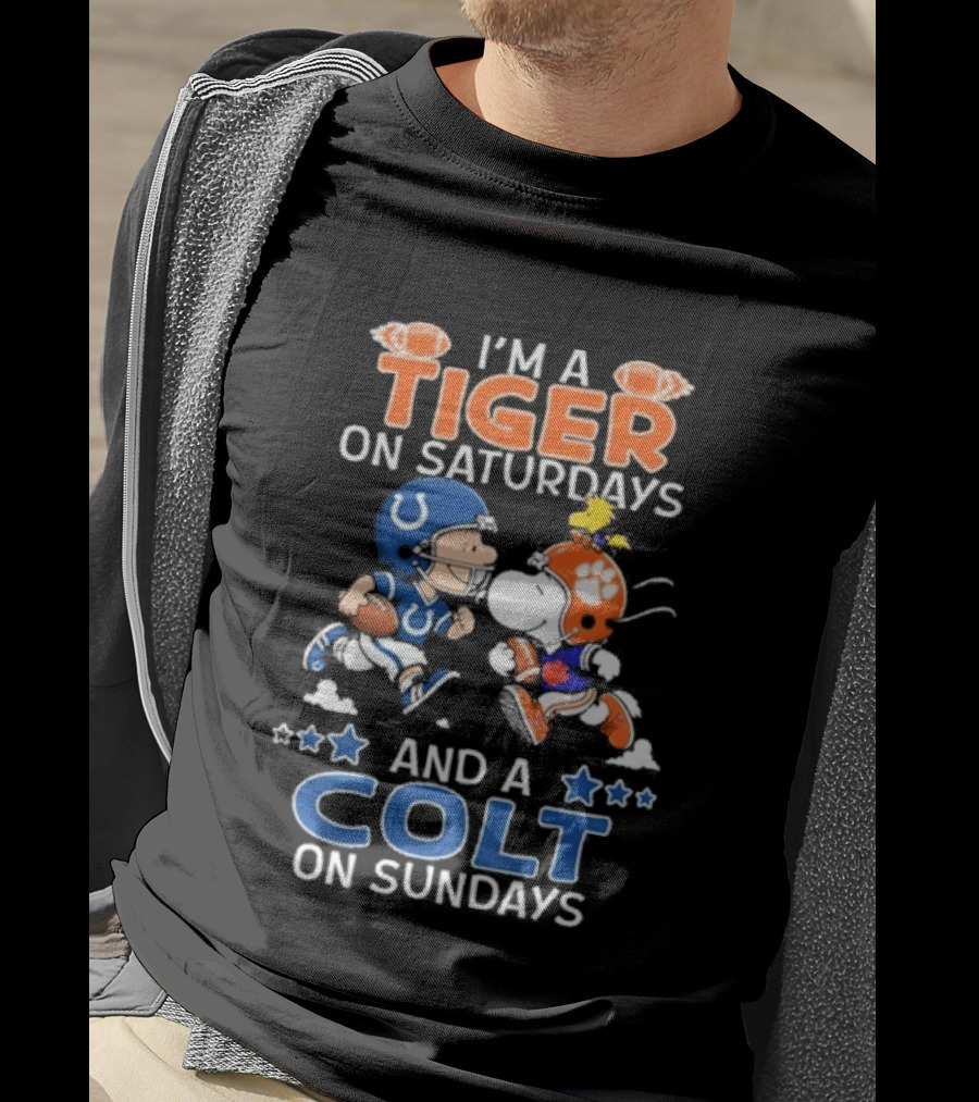 I'm A Tiger On Saturdays And A Colt On Sundays Charlie Brown Snoopy Football Teams T-Shirt