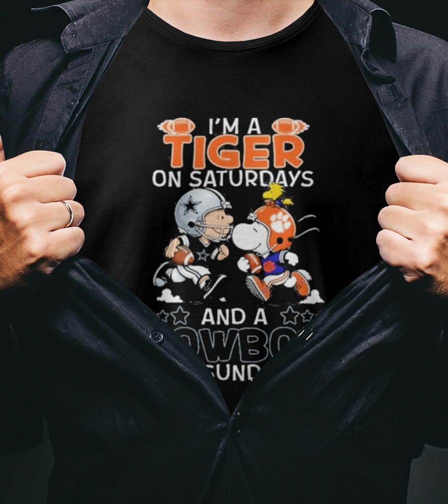 I'm A Tiger On Saturdays And A Cowboy On Sundays Charlie Brown And Snoopy Football T-Shirt