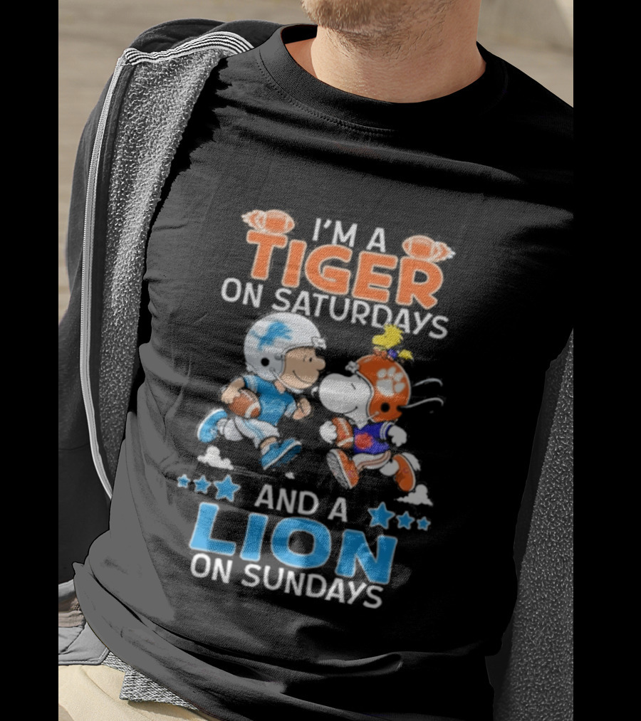 I'm A Tiger On Saturdays And A Lion On Sundays Featuring Snoopy And Charlie Brown Football T-Shirt