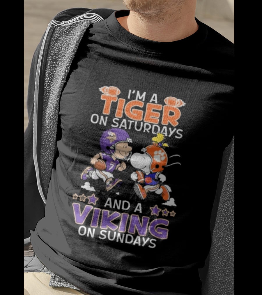 I'm A Tiger On Saturdays And A Viking On Sundays Charlie Brown And Snoopy Football Fan Days T-Shirt