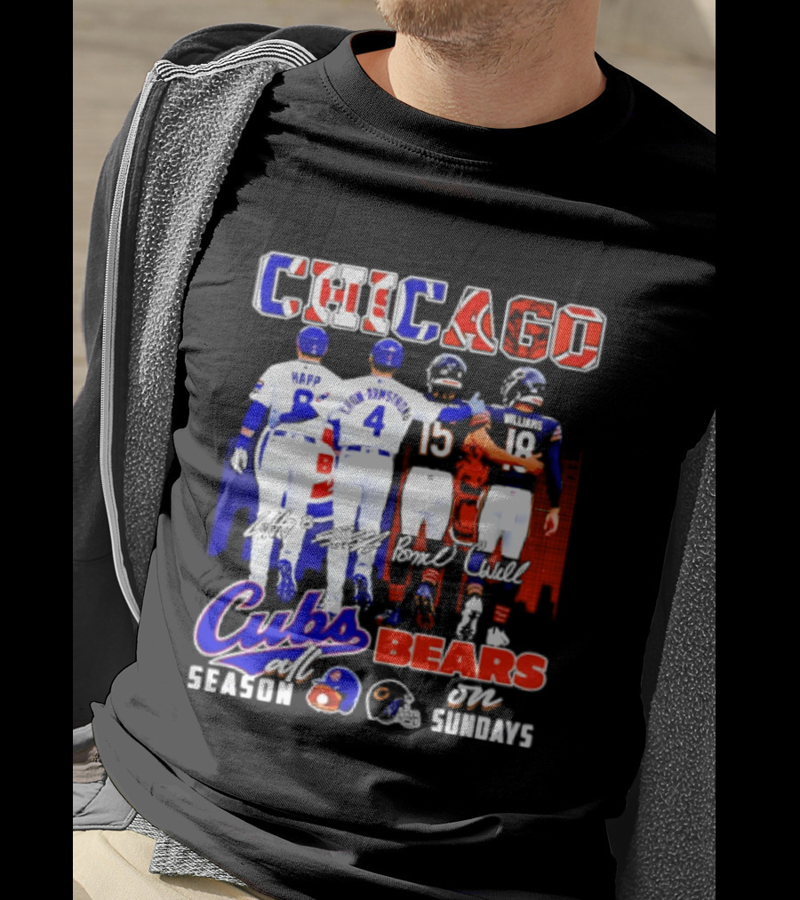Chicago Cubs Happ And Bote Bears Fields And Moore Signature Skyline Sundays All Season T-Shirt