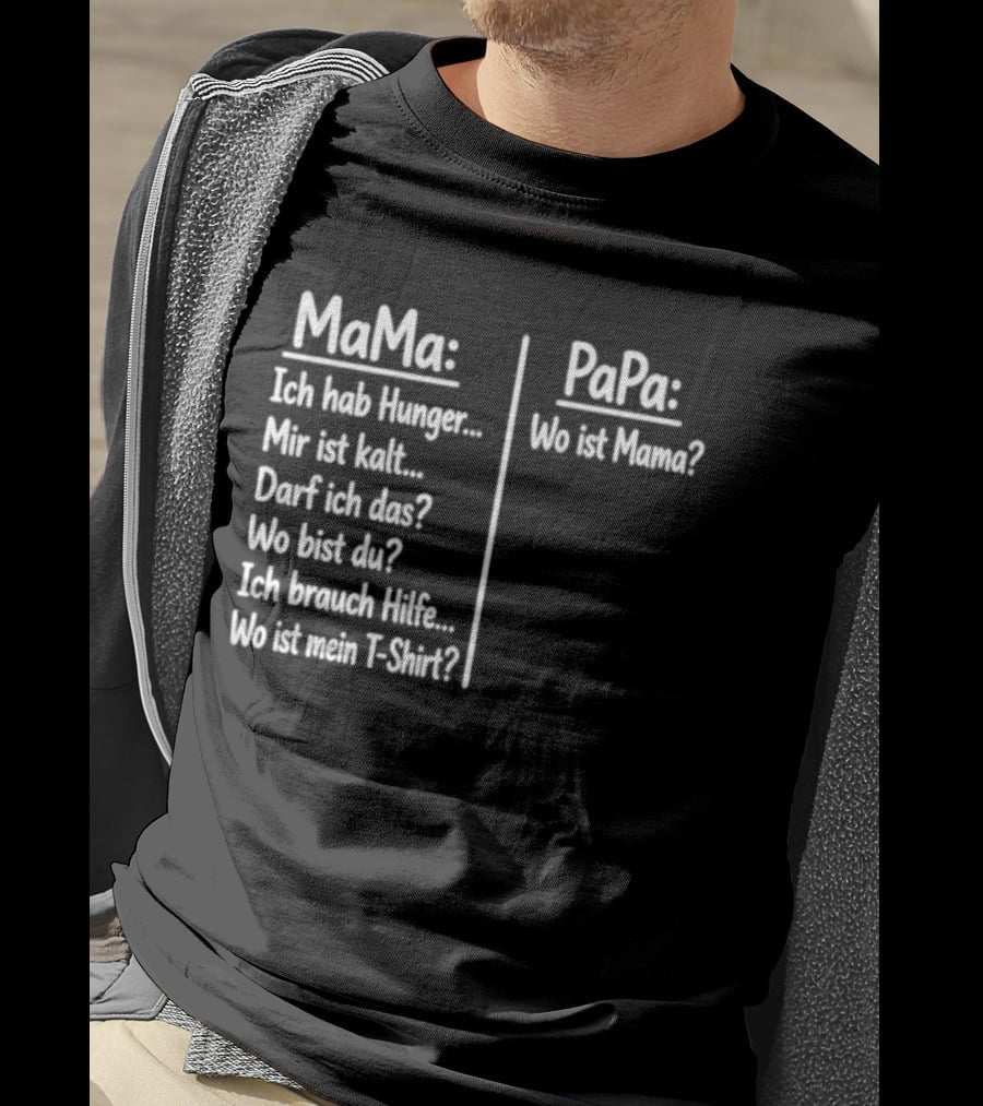Mama Ich Hab Hunger Mir Ist Kalt Papa Wo Ist Mama Parenting Humor T-Shirt