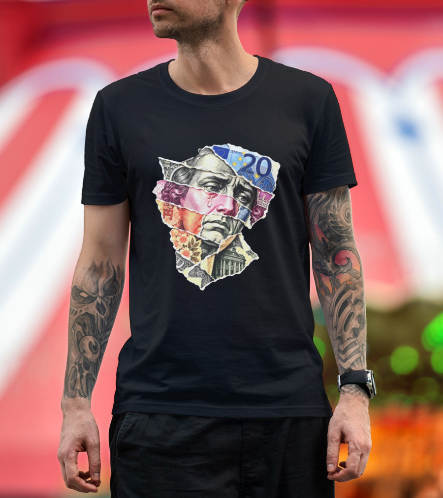 Benjamin Franklin Quote Sad Dollar Currency Collage Art Euro Note T-Shirt