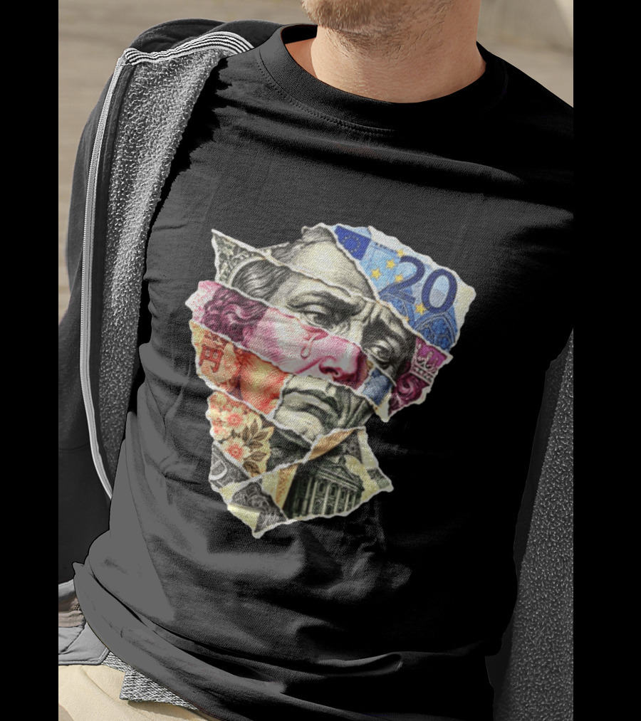 Benjamin Franklin Quote Sad Dollar Currency Collage Art Euro Note T-Shirt