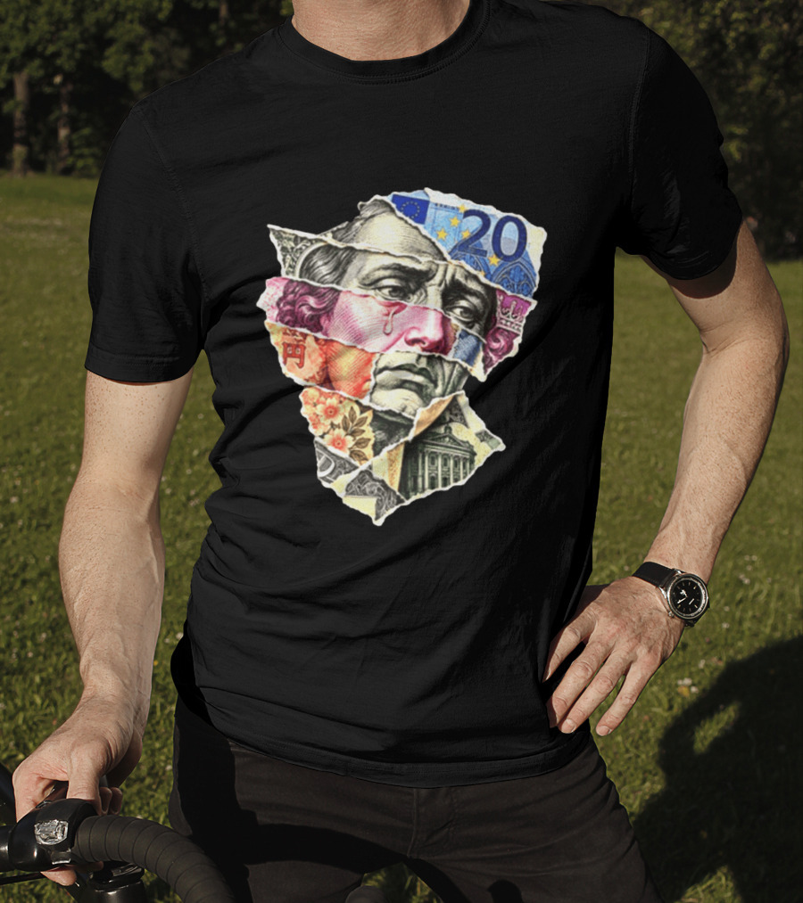Benjamin Franklin Quote Sad Dollar Currency Collage Art Euro Note T-Shirt