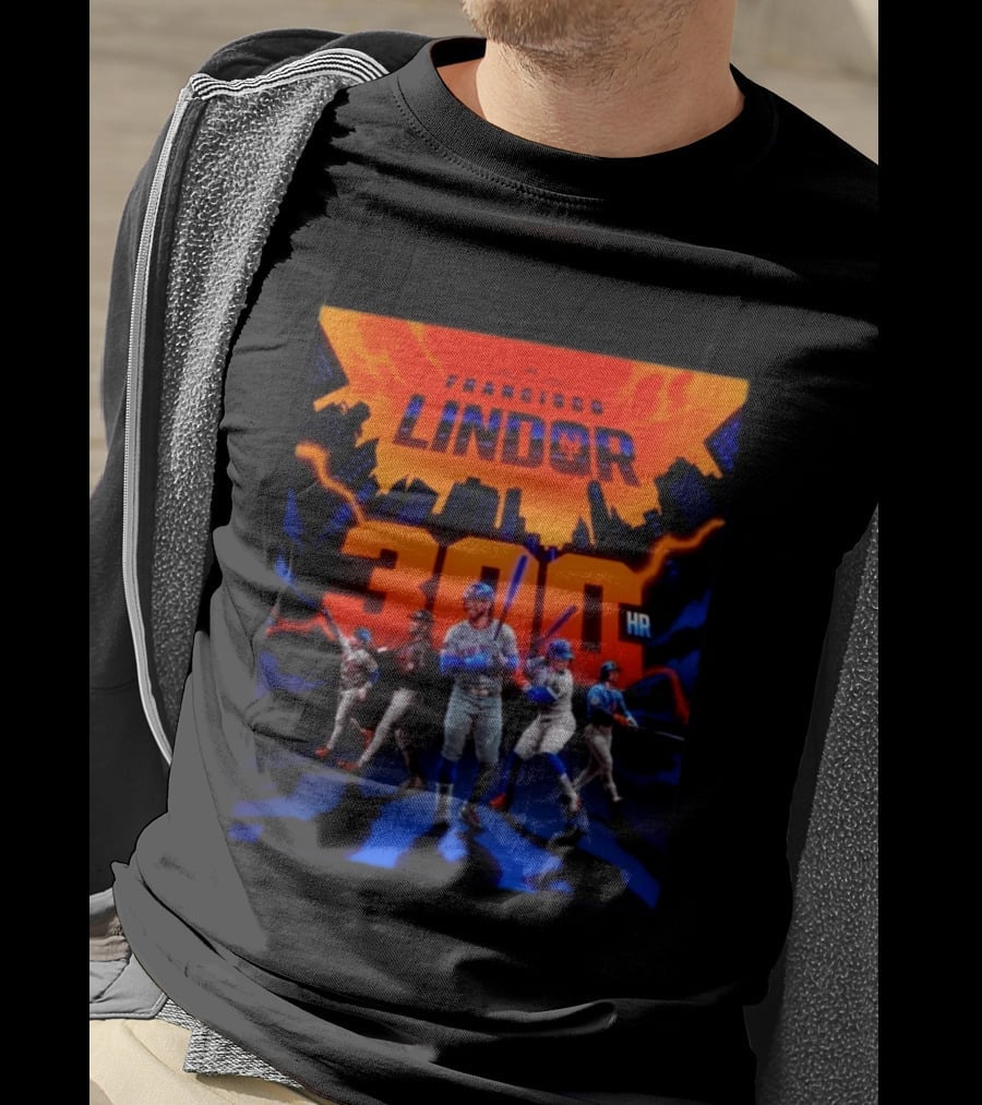 Francisco Lindor 300 HR Achievement Mets Skyline Celebration T-Shirt
