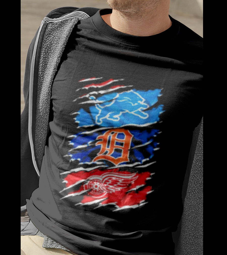 Detroit Lions Tigers Red Wings Scratch Mashup T-Shirt