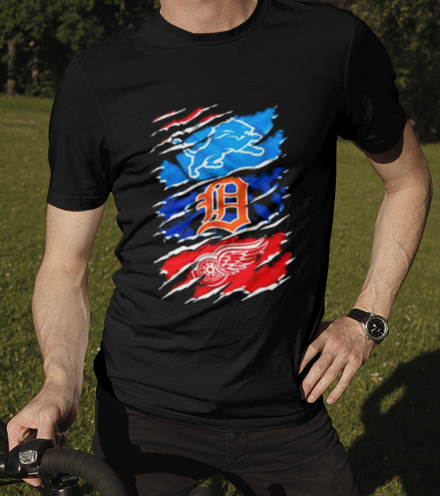 Detroit Lions Tigers Red Wings Scratch Mashup T-Shirt