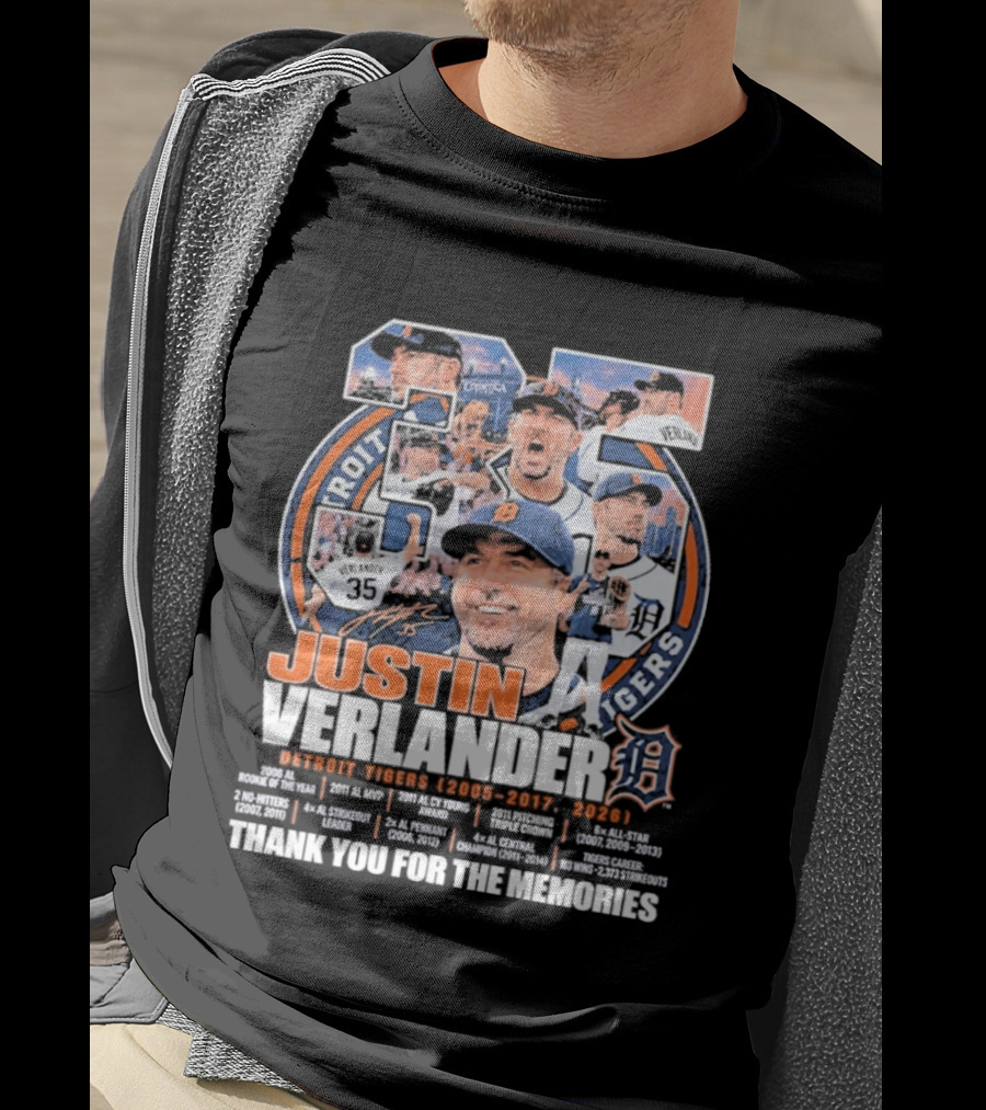 Justin Verlander Detroit Tigers 35 Thank You For The Memories 2005 2017 2026 T-Shirt