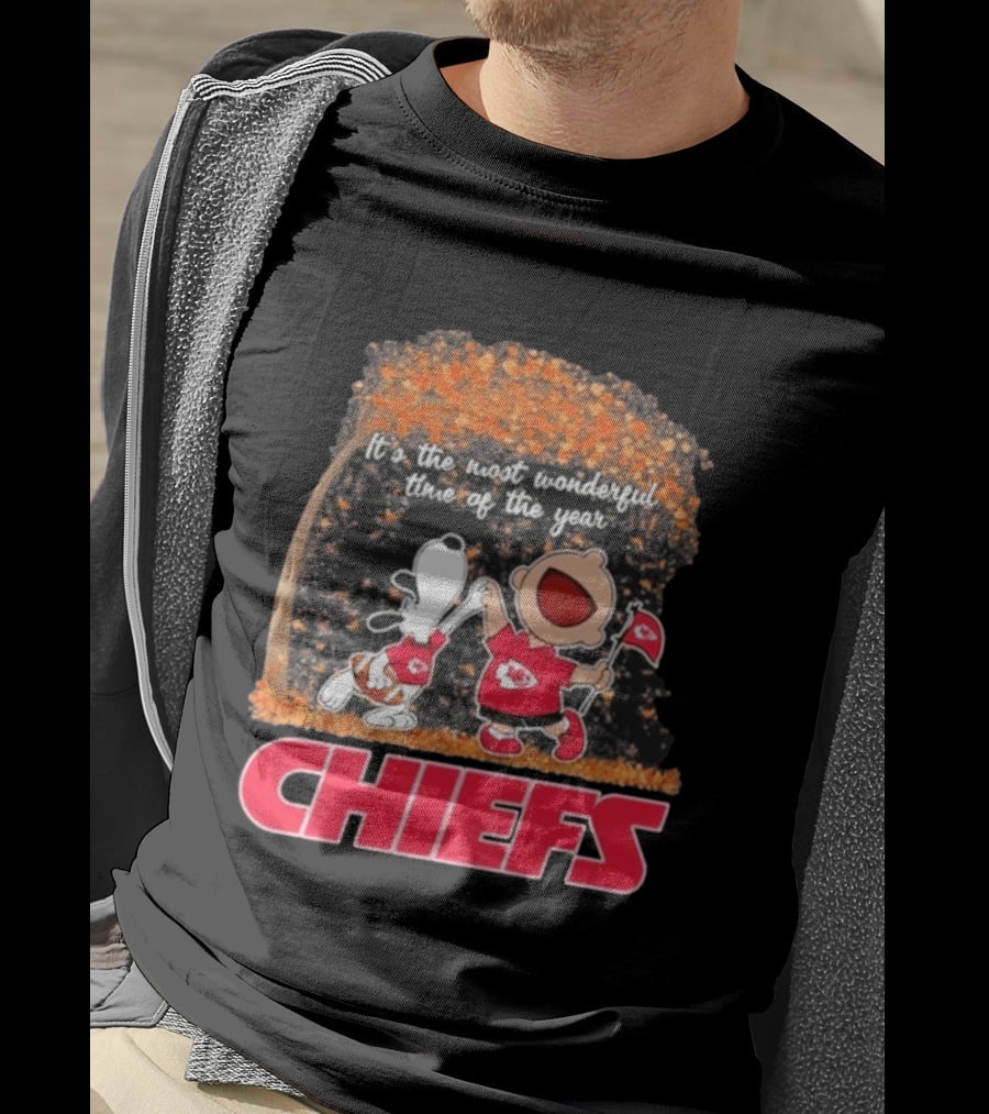 Kansas City Chiefs Snoopy Charlie Brown Dancing It's The Most Wonderful Time Of The Year T-Shirt