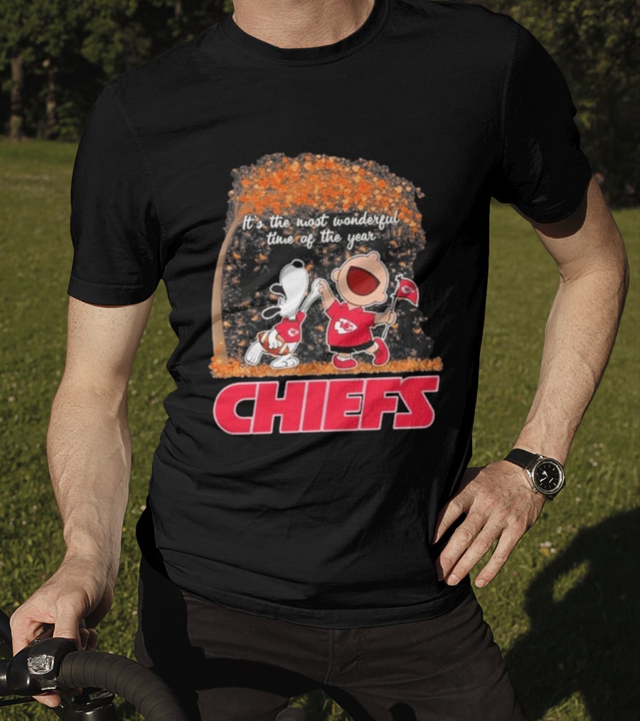 Kansas City Chiefs Snoopy Charlie Brown Dancing It's The Most Wonderful Time Of The Year T-Shirt