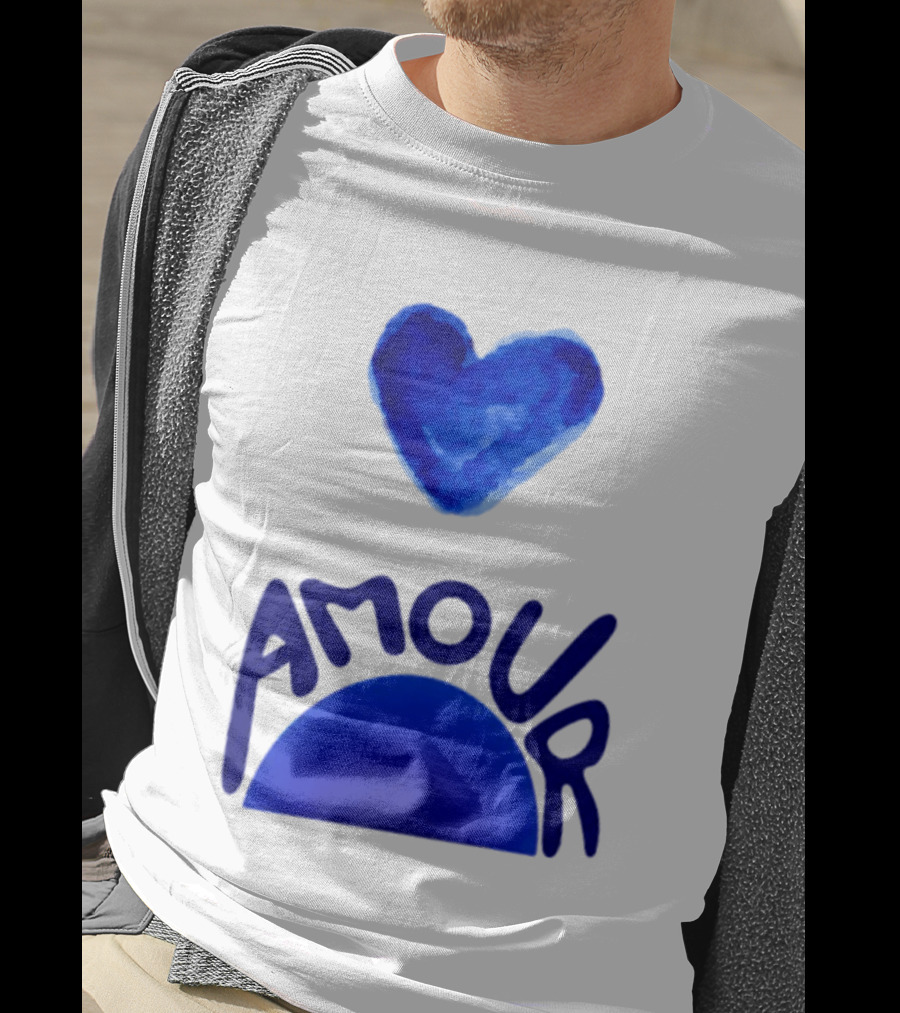 Amour Blue Heart French Love Watercolor T-Shirt