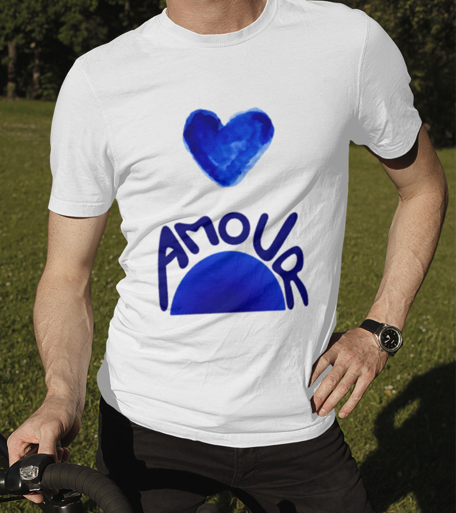 Amour Blue Heart French Love Watercolor T-Shirt